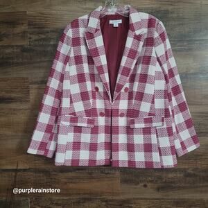 Liz Claiborne Blazer 14 P Tweed Buffalo Plaid Wool Blend Button Accents NWOT